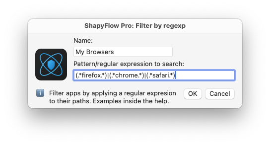 Filter apps by using regular expressions